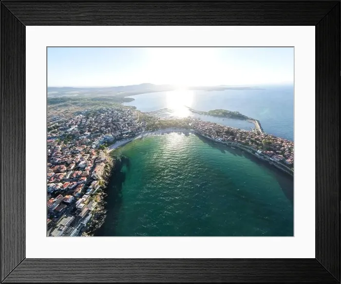 Framed Print : Amazing Aerial sunset panorama of town of Sozopol, Burgas Region, Bulgaria Framed Print : Amazing Aerial sunset panorama of town of Sozopol, Burgas Region, Bulgaria