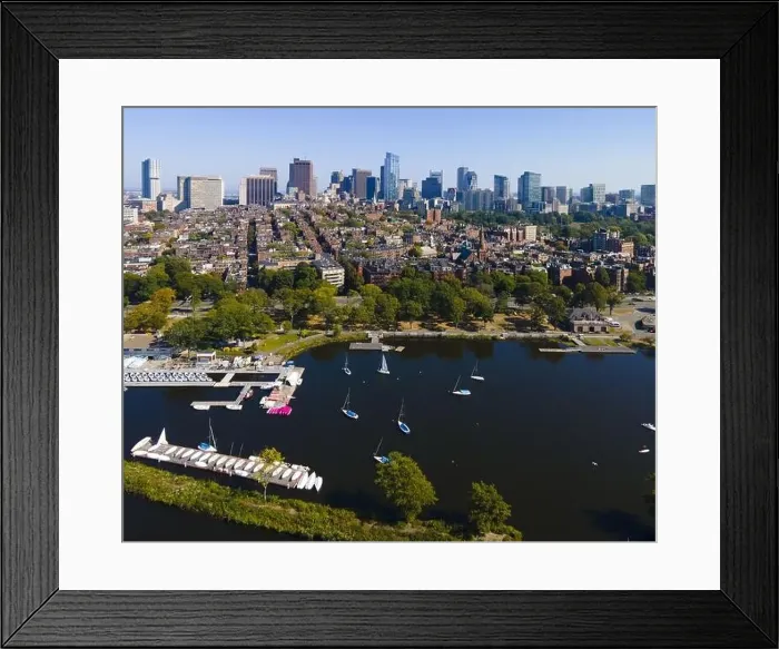 Framed Print : Boston financial district modern city skyline aerial view with Charles River Framed Print : Boston financial district modern city skyline aerial view with Charles River