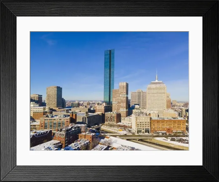 Framed Print : Boston Back Bay modern city skyline including John Hancock Tower in winter in Boston, Massachusetts MA, USA
