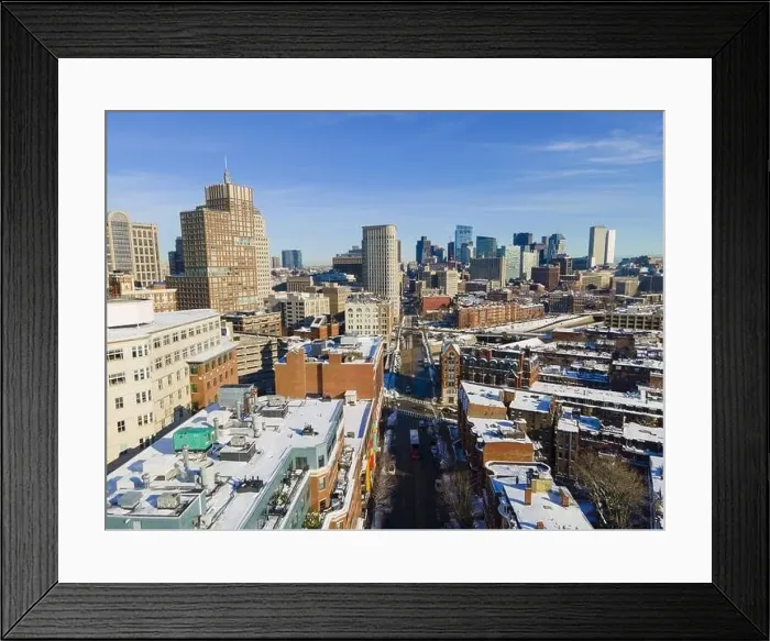 Framed Print : Boston financial district modern skyline on Columbus Avenue in winter at downtown Boston, Massachusetts MA, USA Framed Print : Boston financial district modern skyline on Columbus Avenue in winter at downtown Boston, Massachusetts MA, USA