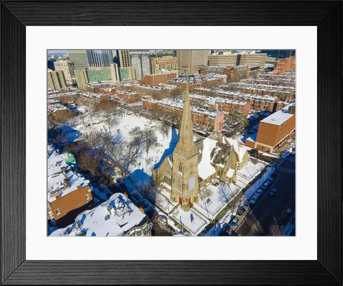 Framed Print : Aerial view of Union Church at 485 Columbus Avenue in winter in South End, Boston, Massachusetts MA, USA Framed Print : Aerial view of Union Church at 485 Columbus Avenue in winter in South End, Boston, Massachusetts MA, USA