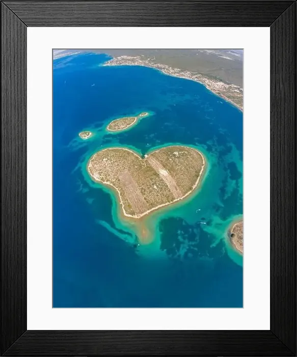 Framed Print : Aerial drone shot of heart-shaped island Galesnjak in Dalamatia Croatia Framed Print : Aerial drone shot of heart-shaped island Galesnjak in Dalamatia Croatia