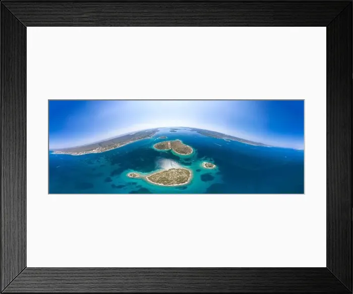 Framed Print : 360 Panoramic aerial view of heart-shaped island Galesnjak in Dalamatia Croatia Framed Print : 360 Panoramic aerial view of heart-shaped island Galesnjak in Dalamatia Croatia