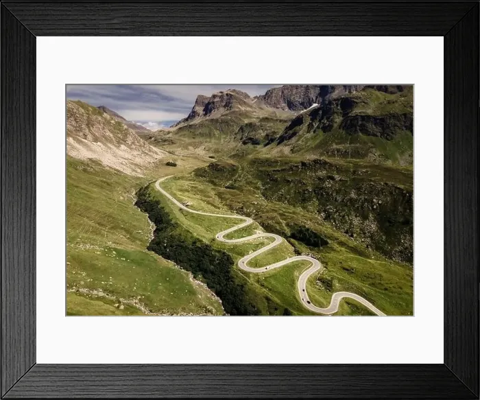 Framed Print : Drone photo of winding roads on Julierpass in Switzerland Framed Print : Drone photo of winding roads on Julierpass in Switzerland