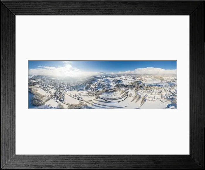 Framed Print : Panorama picture of town Grafenau and village Grueb in Bavarian forest with mountains landscape in winter with snow Framed Print : Panorama picture of town Grafenau and village Grueb in Bavarian forest with mountains landscape in winter with snow
