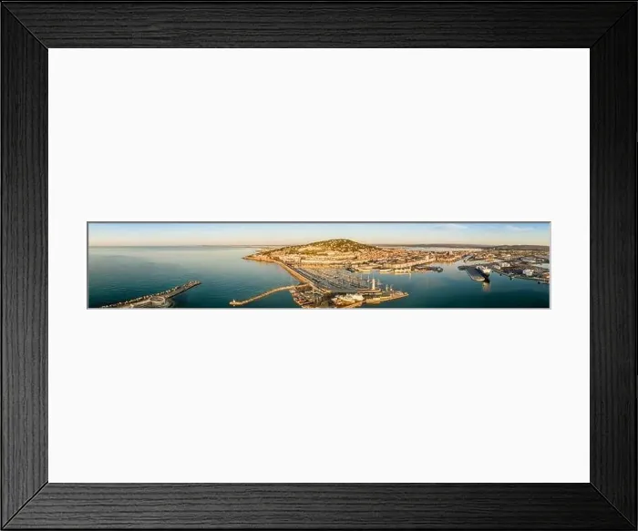 Framed Print : Aerial panorama of the port of Sète at sunrise in Hérault in Occitanie, France Framed Print : Aerial panorama of the port of Sète at sunrise in Hérault in Occitanie, France
