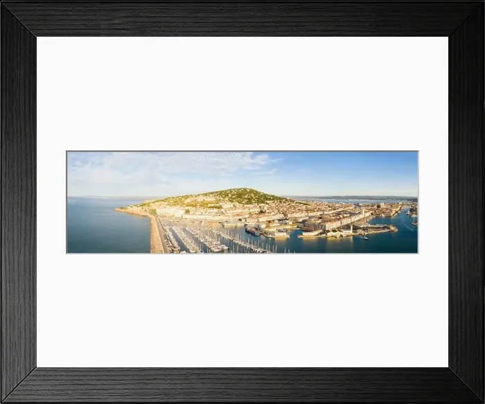 Framed Print : Aerial panorama of the port of Sète at sunrise in Hérault in Occitanie, France Framed Print : Aerial panorama of the port of Sète at sunrise in Hérault in Occitanie, France