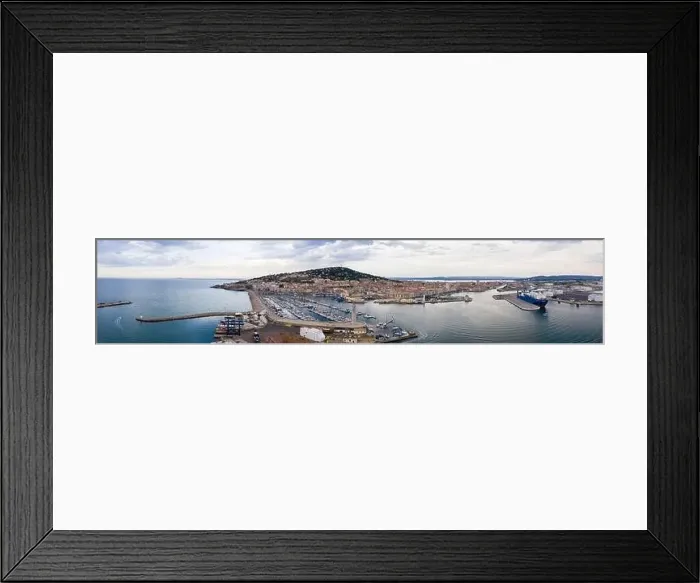 Framed Print : Aerial panorama of the port of Sète at sunrise in Hérault in Occitanie, France Framed Print : Aerial panorama of the port of Sète at sunrise in Hérault in Occitanie, France