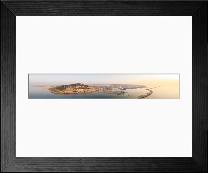 Framed Print : Aerial panorama of the port of Sète at sunrise in Hérault in Occitanie, France Framed Print : Aerial panorama of the port of Sète at sunrise in Hérault in Occitanie, France