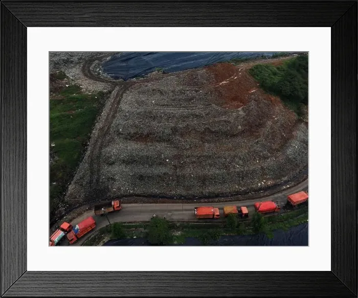 Framed Print : Aerial View. Large landfills like mountains Framed Print : Aerial View. Large landfills like mountains