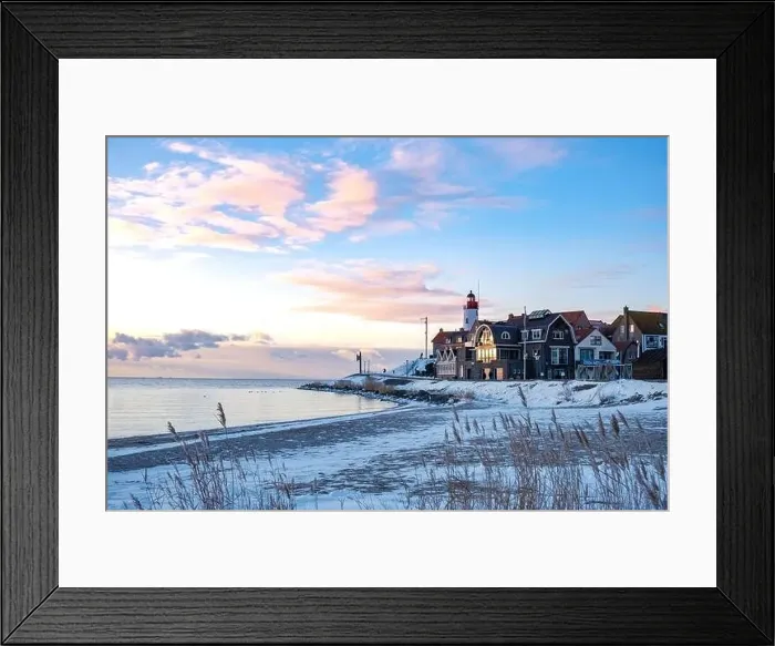 Framed Print : Urk Netherlands lighthouse during winter with snow covered coastline Framed Print : Urk Netherlands lighthouse during winter with snow covered coastline