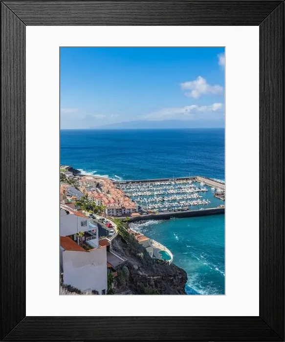 Framed Print : Aerial view of Los Gigantes marina with yachts and boats in Tenerife, Canary islands, Spain Framed Print : Aerial view of Los Gigantes marina with yachts and boats in Tenerife, Canary islands, Spain