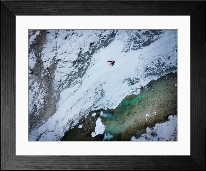Framed Print : Drone shot of hiker with backpack Framed Print : Drone shot of hiker with backpack