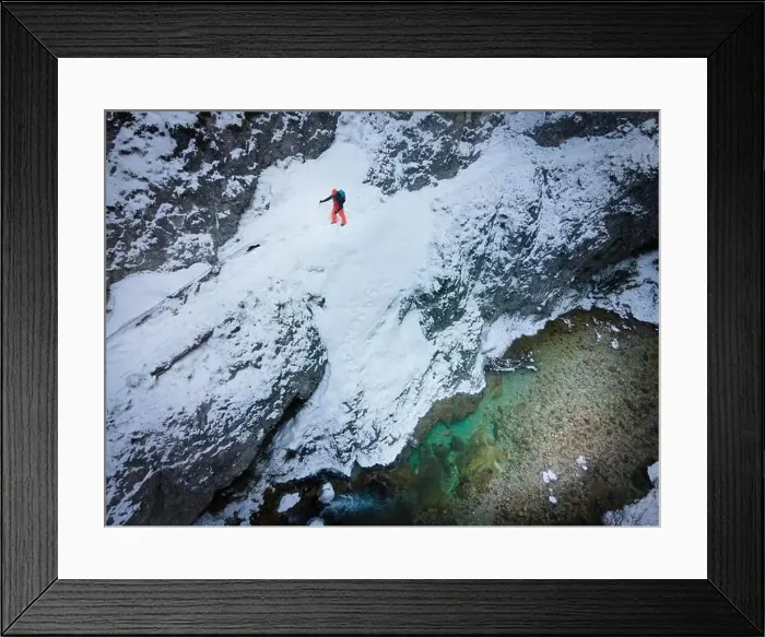 Framed Print : Drone shot of hiker with backpack Framed Print : Drone shot of hiker with backpack