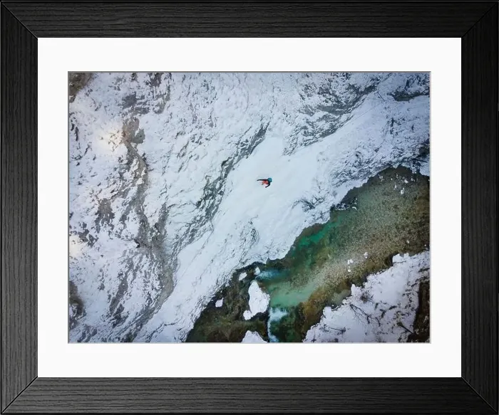 Framed Print : Drone shot of hiker with backpack Framed Print : Drone shot of hiker with backpack