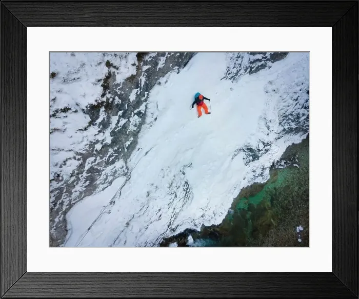 Framed Print : Drone shot of hiker with backpack Framed Print : Drone shot of hiker with backpack