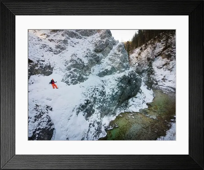 Framed Print : Drone shot of hiker with backpack Framed Print : Drone shot of hiker with backpack