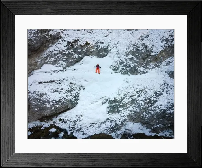 Framed Print : Drone shot of hiker with backpack Framed Print : Drone shot of hiker with backpack