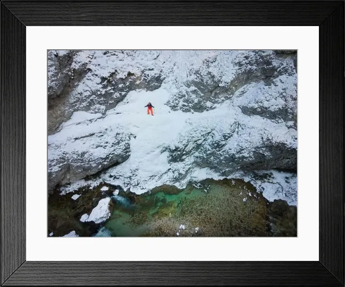 Framed Print : Drone shot of hiker with backpack Framed Print : Drone shot of hiker with backpack