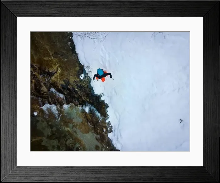 Framed Print : Drone shot of hiker with backpack Framed Print : Drone shot of hiker with backpack