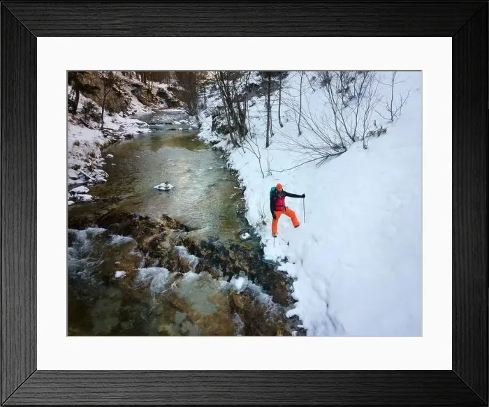 Framed Print : Drone shot of hiker with backpack Framed Print : Drone shot of hiker with backpack