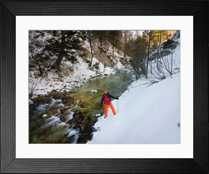 Framed Print : Drone shot of hiker with backpack Framed Print : Drone shot of hiker with backpack