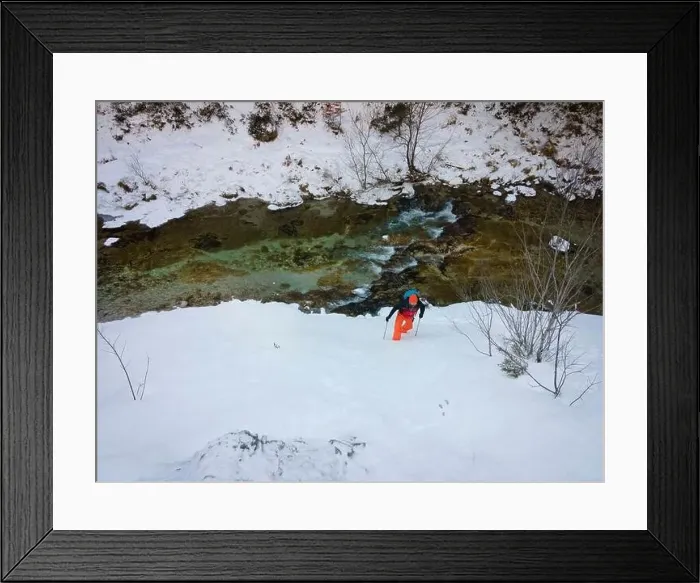 Framed Print : Drone shot of hiker with backpack Framed Print : Drone shot of hiker with backpack