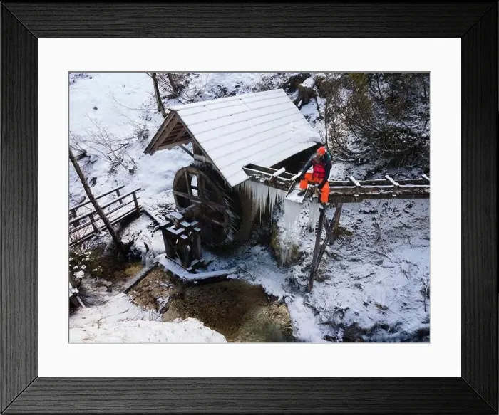 Framed Print : cool male Hiker with beard, with backpack Framed Print : cool male Hiker with beard, with backpack