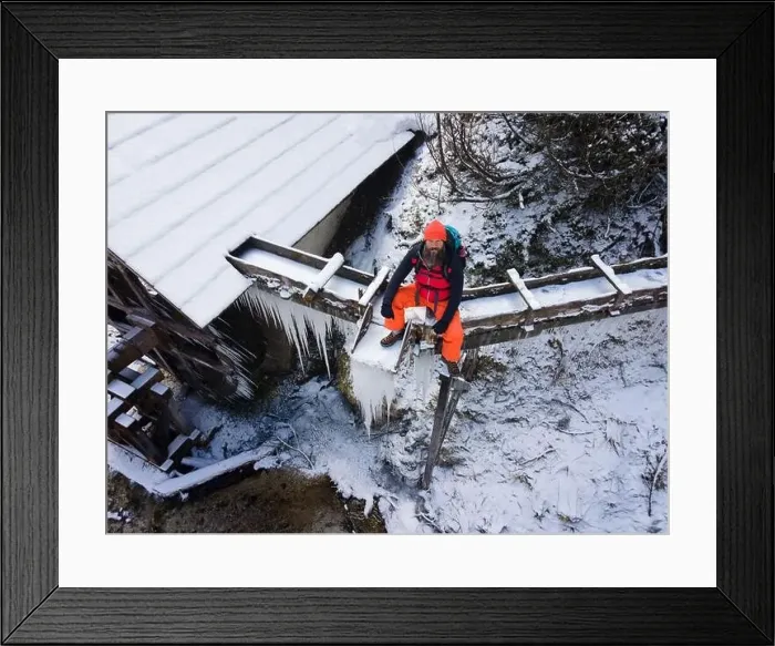 Framed Print : cool male Hiker with beard, with backpack Framed Print : cool male Hiker with beard, with backpack