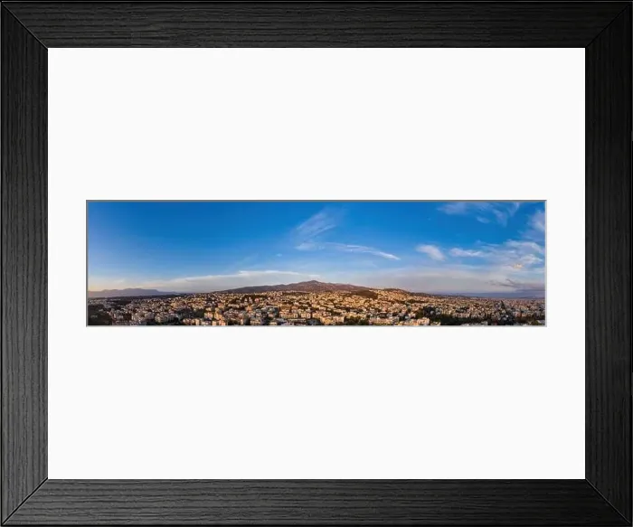 Framed Print : Athens, Greece aerial drone panoramic view from Penteli mount at sunset. Sundown over Greek capital Framed Print : Athens, Greece aerial drone panoramic view from Penteli mount at sunset. Sundown over Greek capital