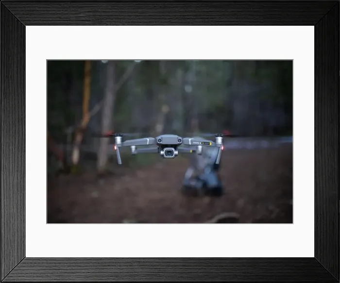 Framed Print : Drone flying low in the middle of a forest Framed Print : Drone flying low in the middle of a forest