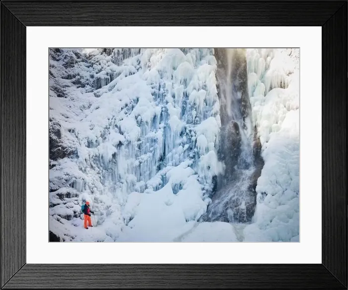 Framed Print : aerial drone shot of hiker with backpack Framed Print : aerial drone shot of hiker with backpack