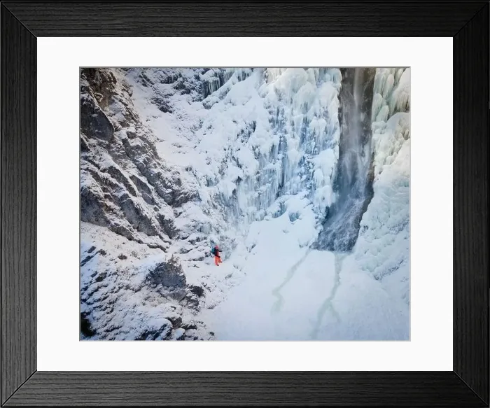 Framed Print : aerial drone shot of hiker with backpack Framed Print : aerial drone shot of hiker with backpack