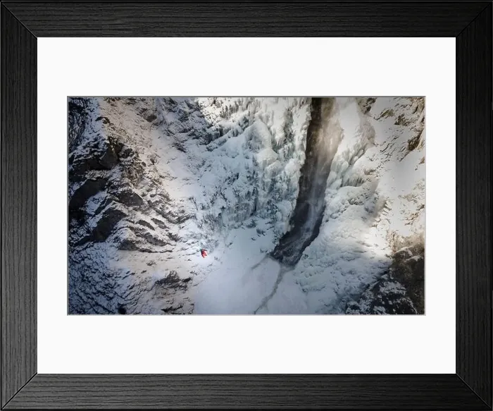 Framed Print : aerial drone shot of hiker with backpack Framed Print : aerial drone shot of hiker with backpack