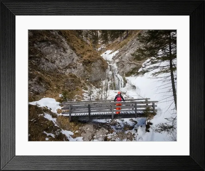 Framed Print : aerial drone shot of hiker with backpack Framed Print : aerial drone shot of hiker with backpack