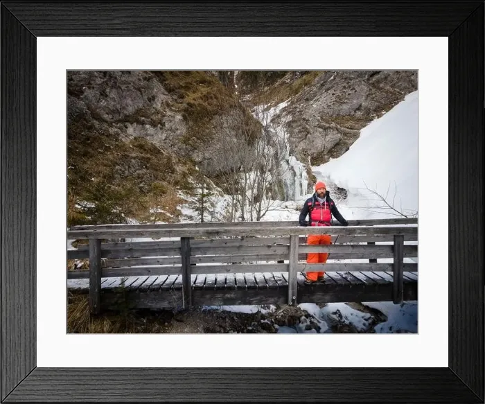 Framed Print : aerial drone shot of hiker with backpack Framed Print : aerial drone shot of hiker with backpack