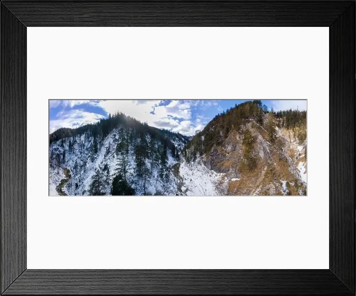 Framed Print : aerial drone flight panoramic view of the oetschergraeben in austria in winter Framed Print : aerial drone flight panoramic view of the oetschergraeben in austria in winter