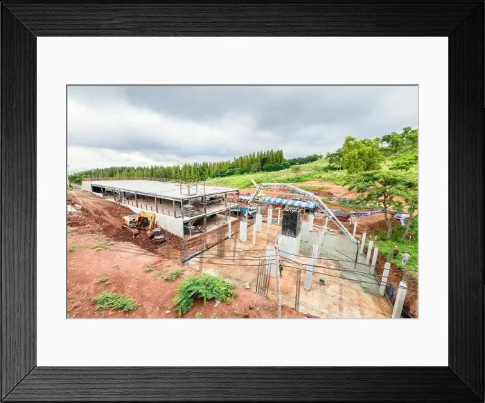 Framed Print : people working at site construction under rain cloud Framed Print : people working at site construction under rain cloud