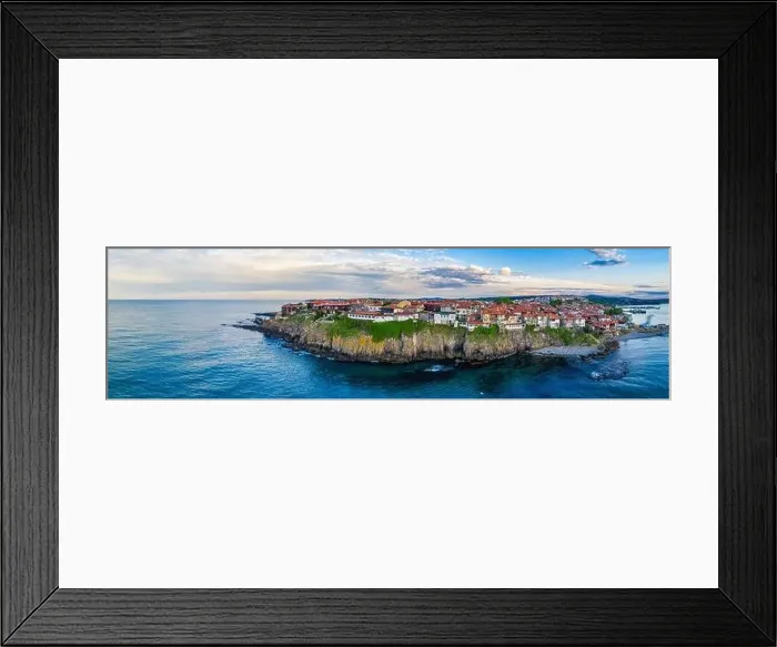 Framed Print : Sunset aerial view of Bulgarian town Sozopol Framed Print : Sunset aerial view of Bulgarian town Sozopol
