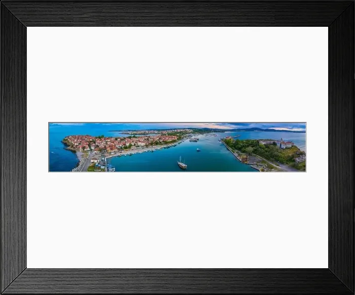 Framed Print : Sunset aerial view of Bulgarian town Sozopol Framed Print : Sunset aerial view of Bulgarian town Sozopol