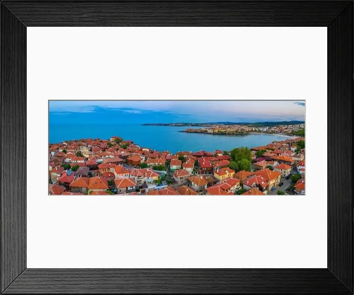 Framed Print : Sunset aerial view of Bulgarian town Sozopol Framed Print : Sunset aerial view of Bulgarian town Sozopol
