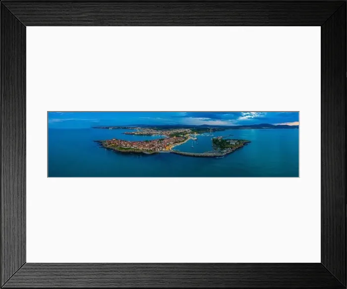 Framed Print : Sunset aerial view of Bulgarian town Sozopol Framed Print : Sunset aerial view of Bulgarian town Sozopol