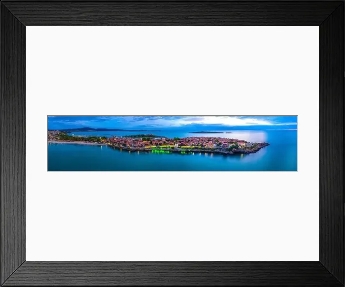 Framed Print : Sunset aerial view of Bulgarian town Sozopol Framed Print : Sunset aerial view of Bulgarian town Sozopol