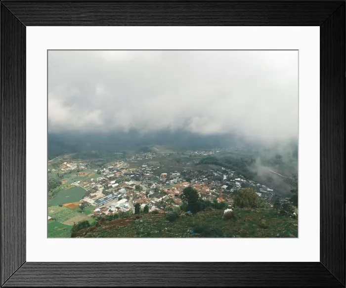 Framed Print : Aerial view of Dieng village at Wonosobo with mountain around it Framed Print : Aerial view of Dieng village at Wonosobo with mountain around it