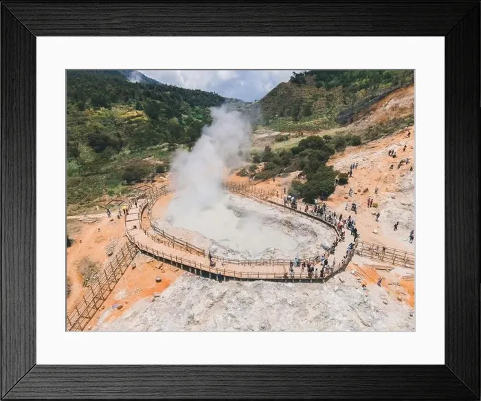 Framed Print : Aerial view of Sikidang crater with the background of sulfur vapor coming out of the sulfur marsh Framed Print : Aerial view of Sikidang crater with the background of sulfur vapor coming out of the sulfur marsh