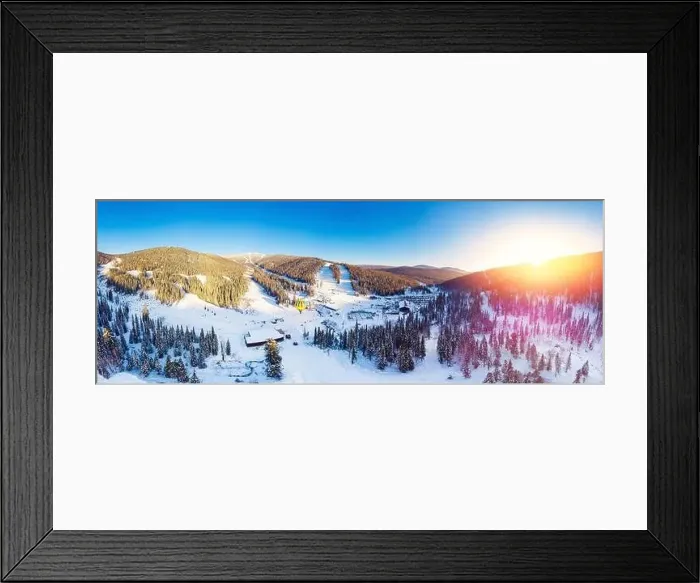 Framed Print : Panorama Sheregesh ski resort in winter, landscape on mountain and hotels, aerial top view Kemerovo region Russia Framed Print : Panorama Sheregesh ski resort in winter, landscape on mountain and hotels, aerial top view Kemerovo region Russia