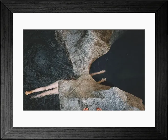 Framed Print : Woman Swims Through Stone Passage, Divided. Red Toes Framed Print : Woman Swims Through Stone Passage, Divided. Red Toes