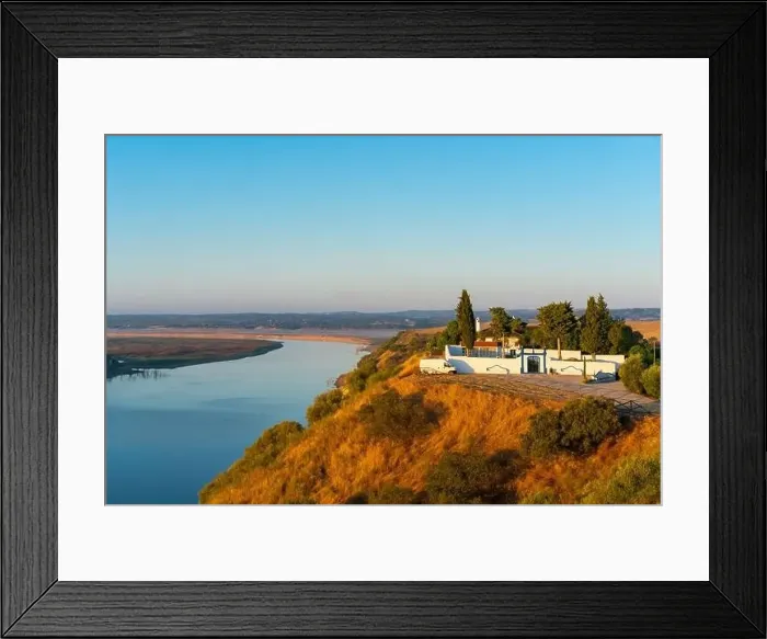 Framed Print : Camper van near Guadiana river drone aerial view in Juromenha Alentejo, Portugal Framed Print : Camper van near Guadiana river drone aerial view in Juromenha Alentejo, Portugal