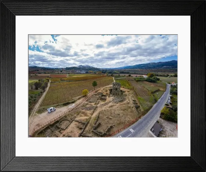 Framed Print : Camper Van on Centum Cellas mysterious ancient tower drone aerial view in Belmonte, Portugal Framed Print : Camper Van on Centum Cellas mysterious ancient tower drone aerial view in Belmonte, Portugal
