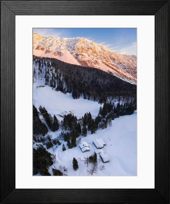 Framed Print : Aerial view of a winter sunset from Baite del Moschel, Oltressenda Alta, Valzurio, Val Seriana, Bergamo district, Italy Framed Print : Aerial view of a winter sunset from Baite del Moschel, Oltressenda Alta, Valzurio, Val Seriana, Bergamo district, Italy